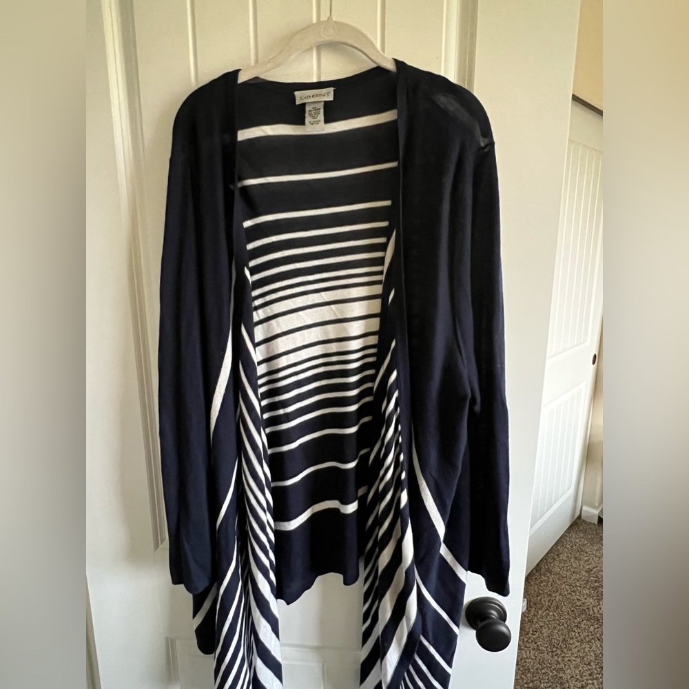 Catherine’s striped knit cardigan 3x navy/white